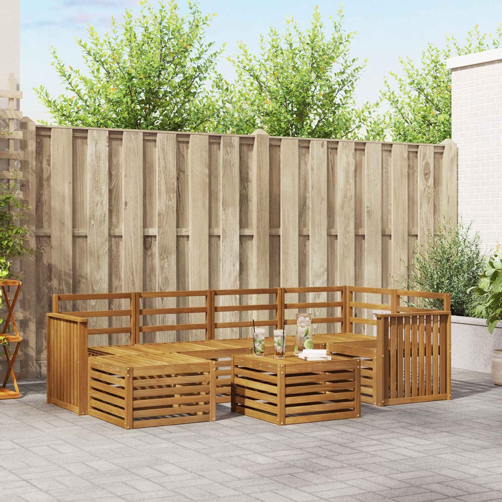 Outdoor Sofa Set 7 pcs 5-Seaters Solid Acacia Wood Natural Track