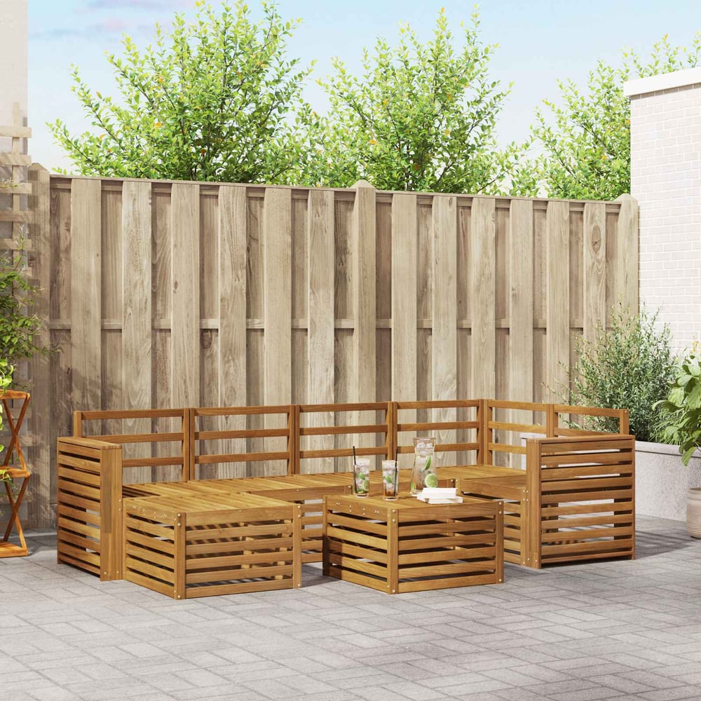 Outdoor Sofa Set 7 pcs 5-Seaters Solid Acacia Wood Natural Wide flat