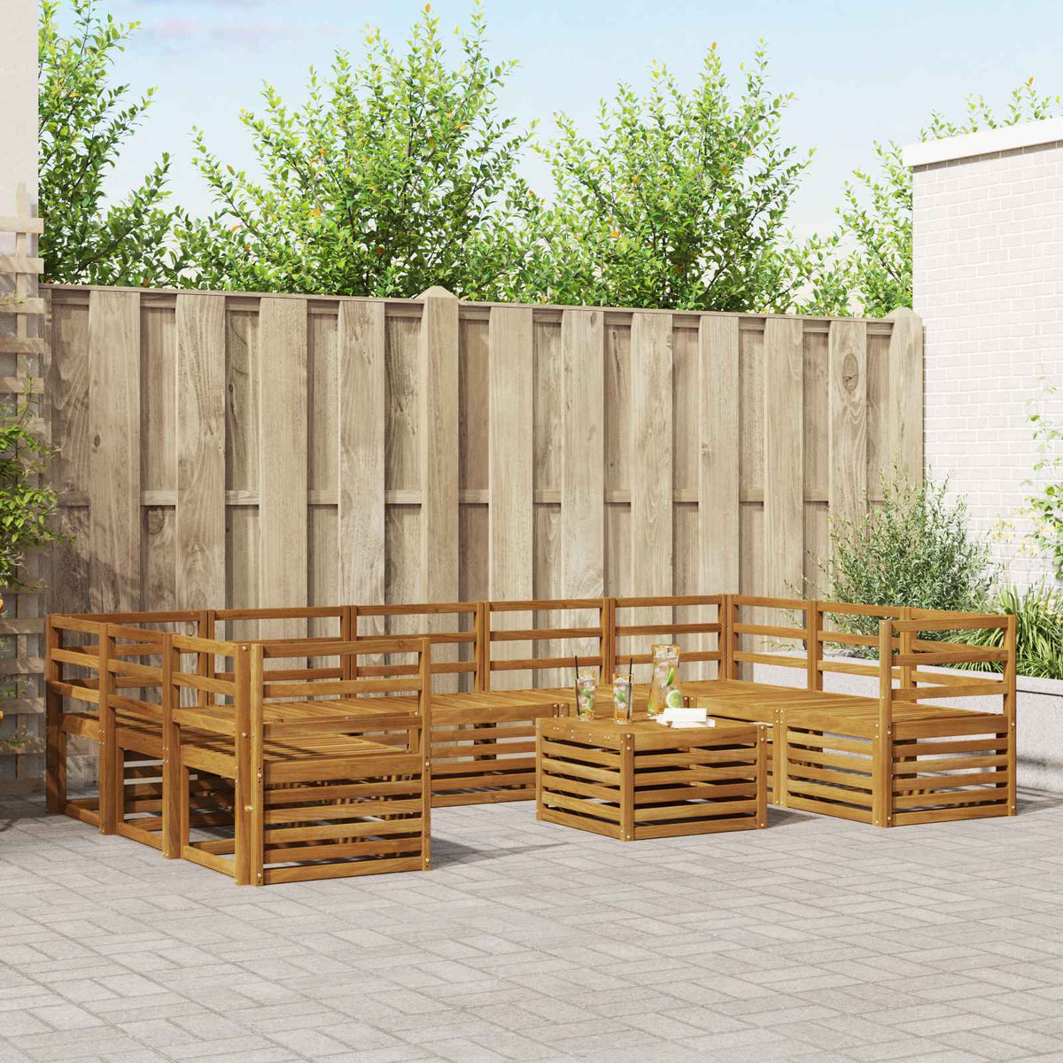 Outdoor Sofa Set 10 pcs Natural Horizontal slats