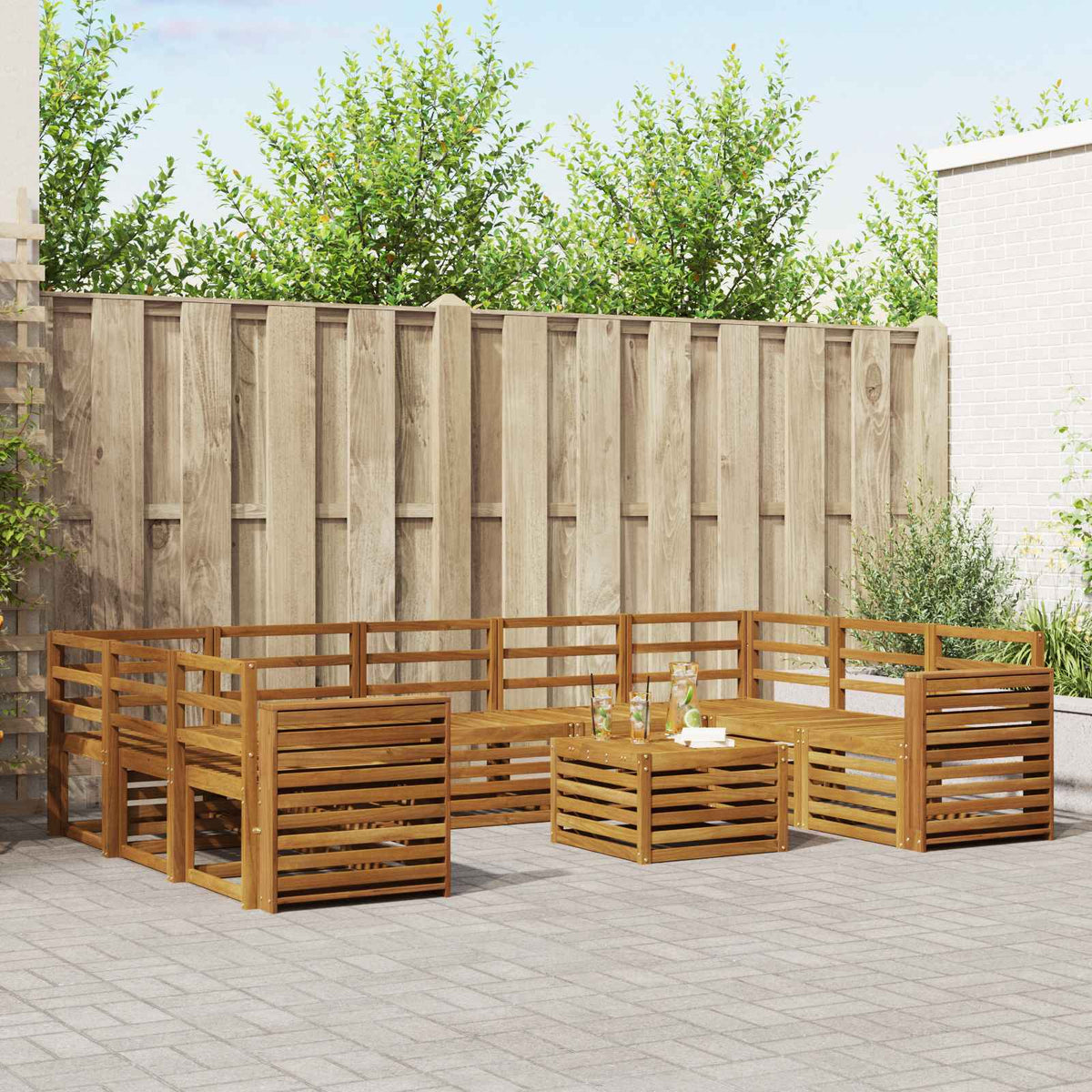 Outdoor Sofa Set 10 pcs Natural Wide flat