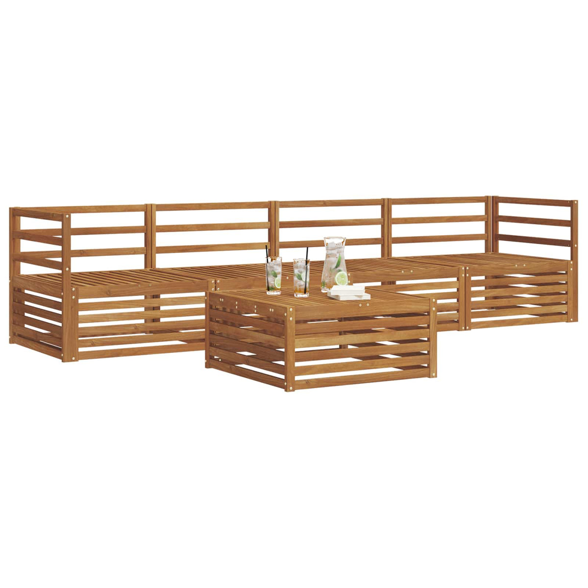 Outdoor Sofa Set 5 pcs 4-Seaters Natural Solid Acacia Wood Horizontal slats