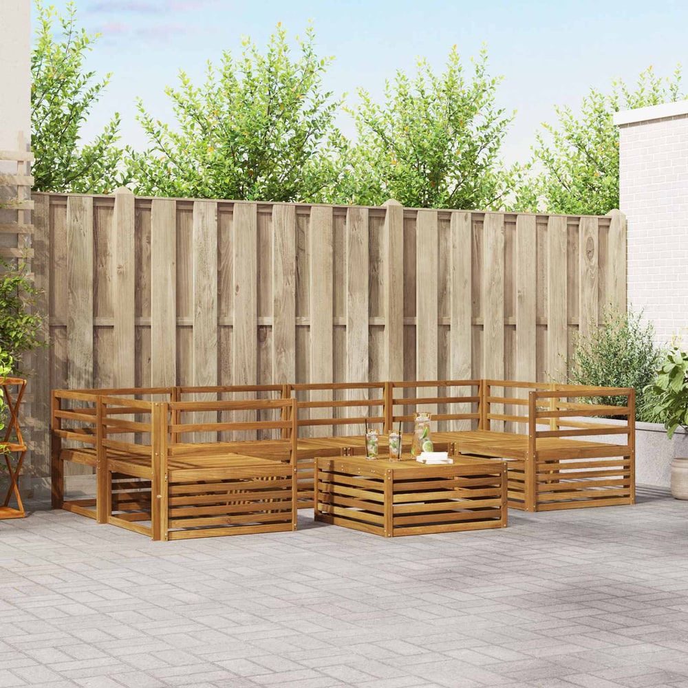 Outdoor Sofa Set 7 pcs 6-Seaters Natural Solid Acacia Wood Horizontal slats