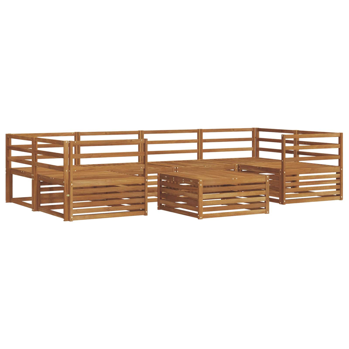 Outdoor Sofa Set 7 pcs 6-Seaters Natural Solid Acacia Wood Horizontal slats