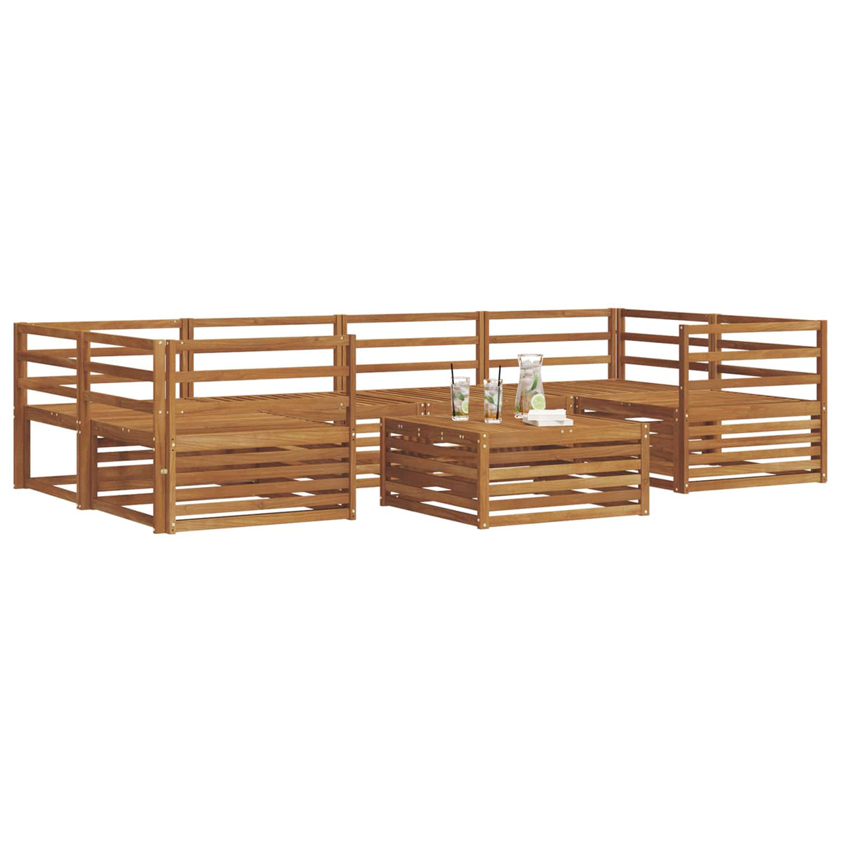 Outdoor Sofa Set 7 pcs 6-Seaters Natural Solid Acacia Wood Horizontal slats