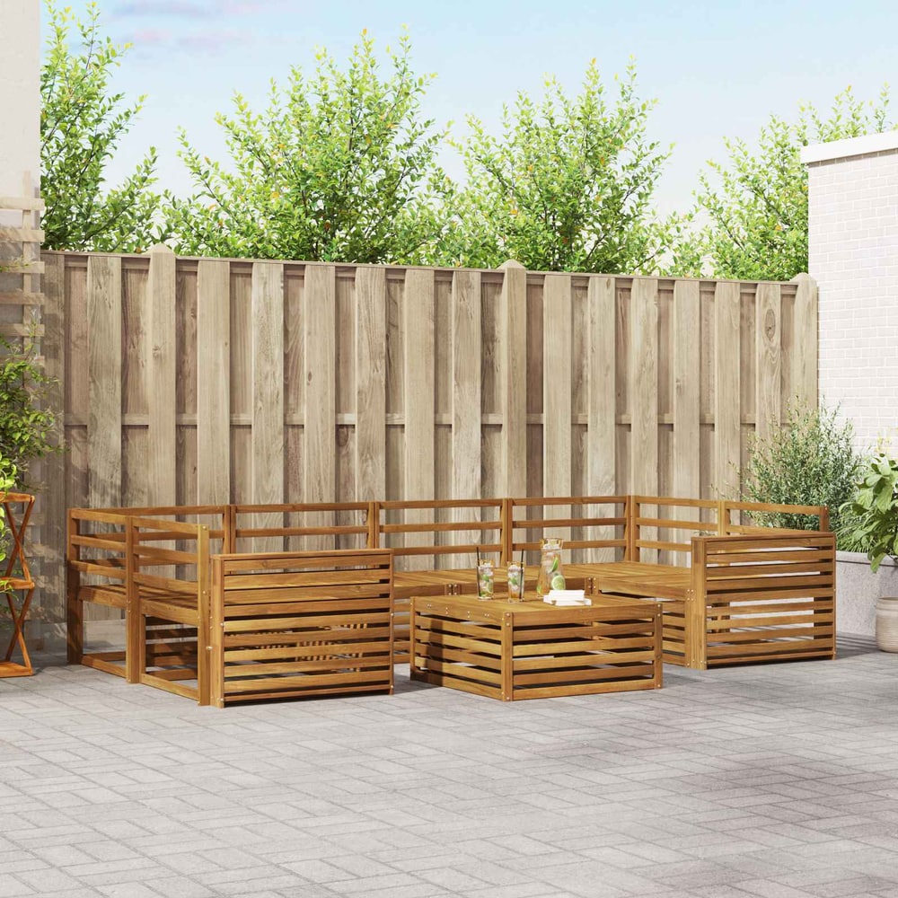 Outdoor Sofa Set 7 pcs 6-Seaters Natural Solid Acacia Wood Wide flat
