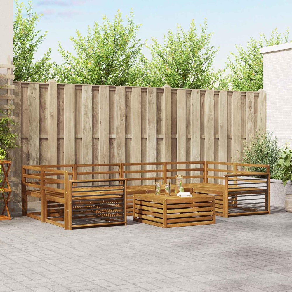Outdoor Sofa Set 7 pcs 6-Seaters Natural Solid Acacia Wood Straight
