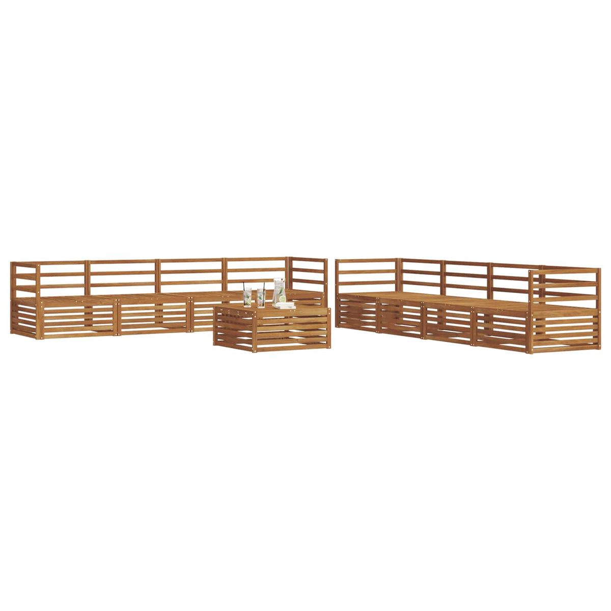 Outdoor Sofa Set 9 pcs 8-Seaters Natural Solid Acacia Wood Horizontal slats