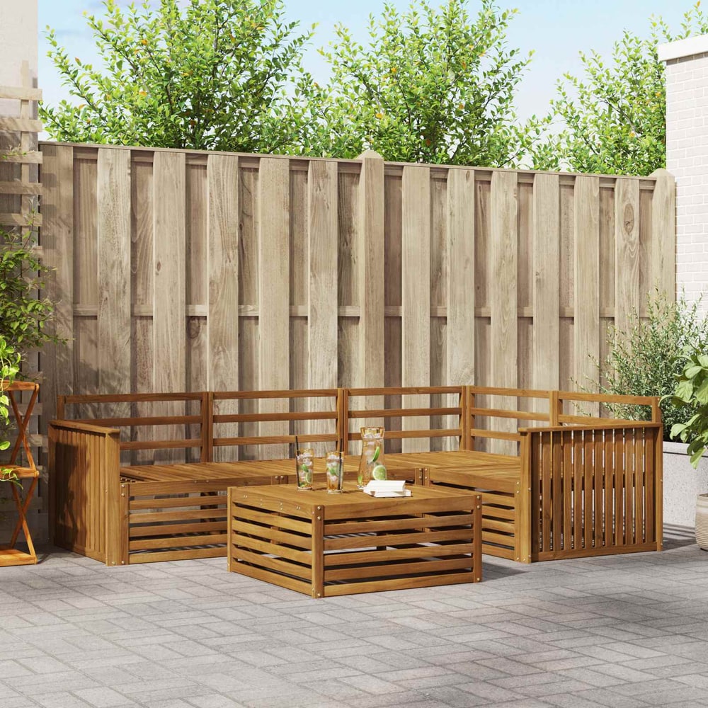 Outdoor Sofa Set 5 pcs Natural Solid Acacia Wood Track