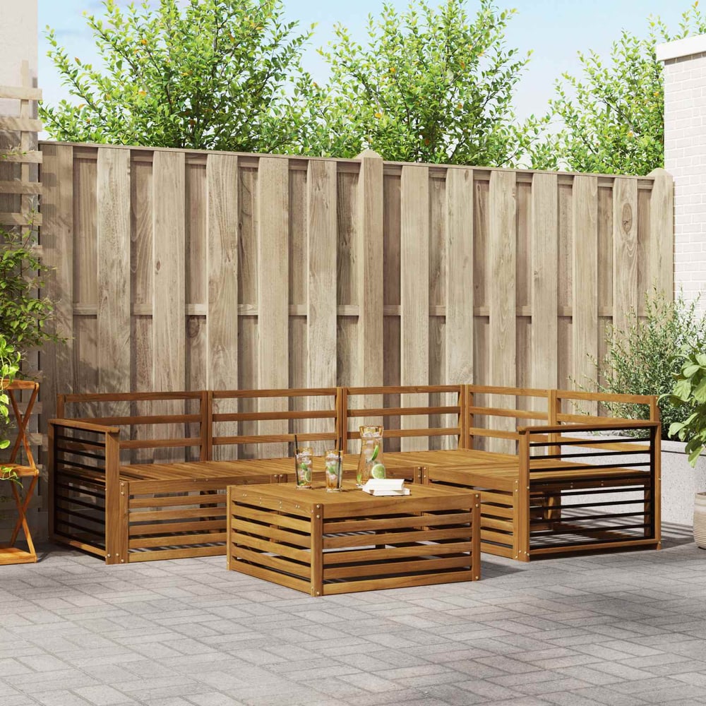 Outdoor Sofa Set 5 pcs Natural Solid Acacia Wood Straight