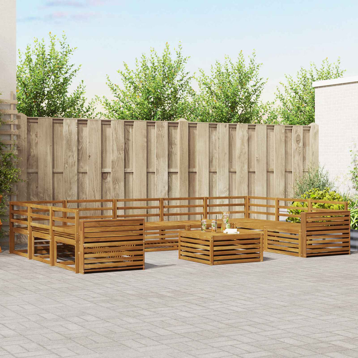 vidaXL Outdoor Sofa Set 10 pcs Natural Solid Acacia Wood