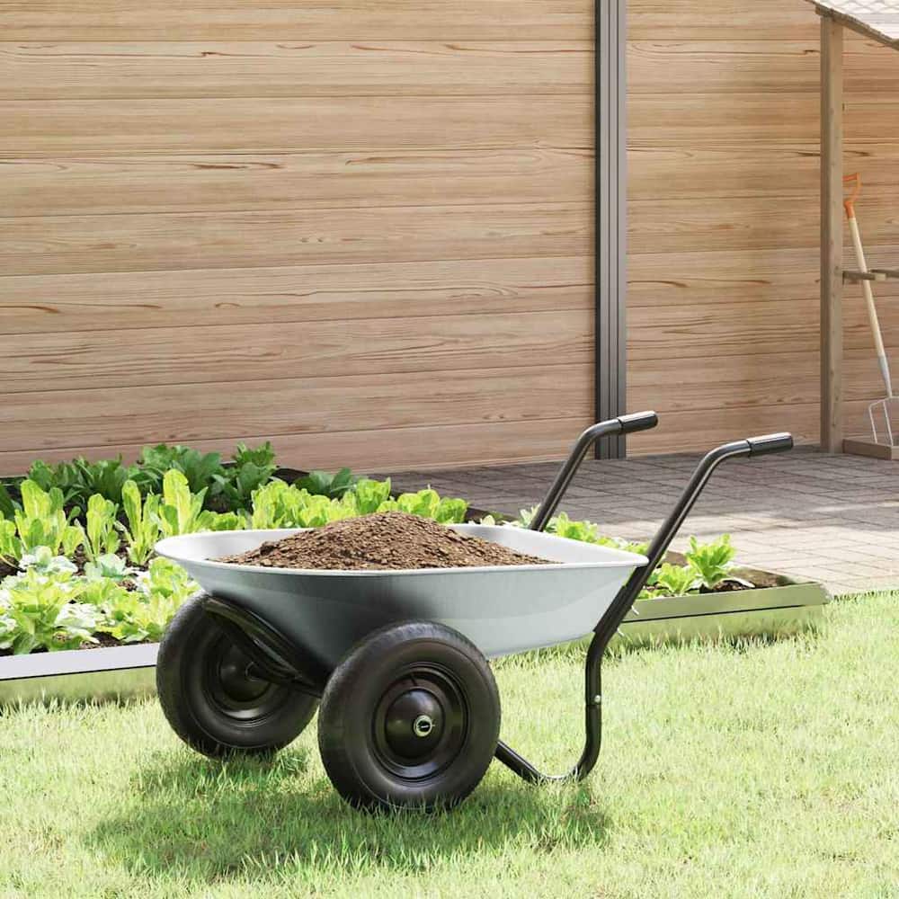 Wheelbarrow Silver and Black 100 L 150 kg Galvanized Steel Double wheels/shallow tub