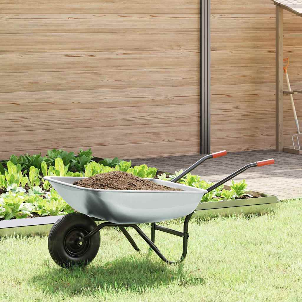vidaXL Wheelbarrow Silver and Black 80 L 120 kg Galvanized Steel 1