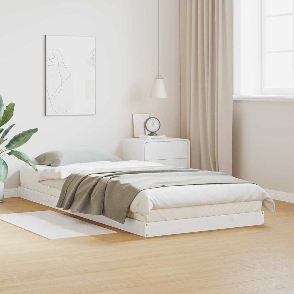 vidaXL Floor Bed Frame White 80 x 220 cm Solid Pine Wood 1