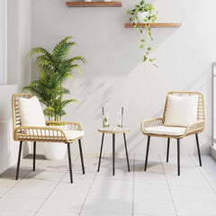 Garden Dining Set 3 pcs Black and Poly Rattan Natural 2 x chair+1 x round tea table