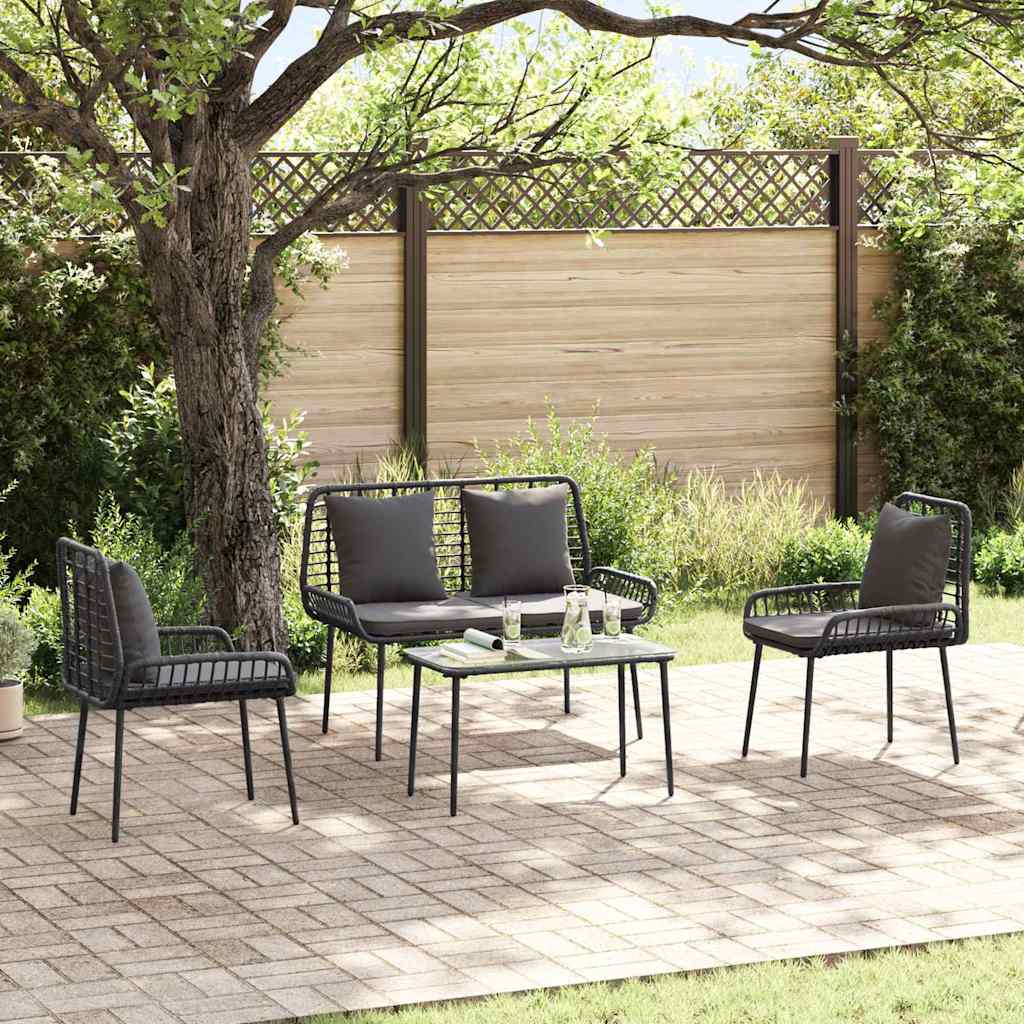 Garden Dining Set 3 pcs Black and Poly Rattan Anthracite 2 x chair+1 x bench
