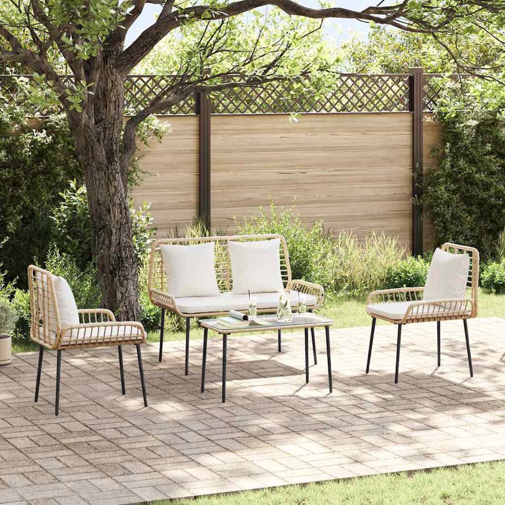 Garden Dining Set 3 pcs Black and Poly Rattan Natural 2 x chair+1 x bench