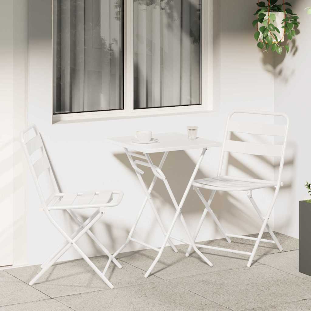 Garden Bistro Set 3 pcs Steel White 2x chairs +square table