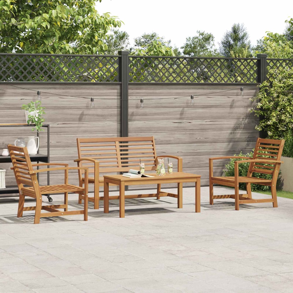 Garden Sofa Set 5 pcs Natural Solid Teak Wood 1x bench+ 2x chair+ 1x table
