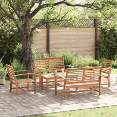 Garden Sofa Set 5 pcs Natural Solid Teak Wood 2x bench+ 2x chair+ 1x table