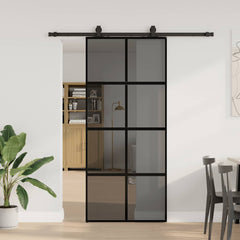 Sliding Door with Hardware Set Black 76x205 cm Tempered Glass Black and dark transparent 90 cm 183 cm sliding rail