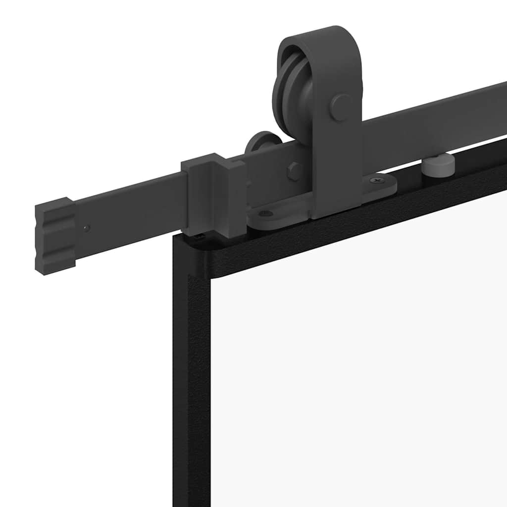 Sliding Door with Hardware Set Black 76x205 cm Tempered Glass 90 cm 183 cm sliding rail