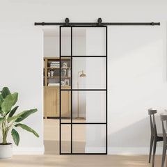 Sliding Door with Hardware Set Black 76x205 cm ESG Glass 76 cm 200 cm sliding rail Transparent