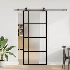 Sliding Door with Hardware Set Black 76x205 cm ESG Glass 90 cm 200 cm sliding rail Frosted