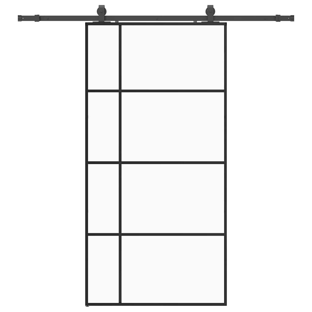 Sliding Door with Hardware Set Black 76x205 cm ESG Glass 102.5 cm 200 cm sliding rail Transparent