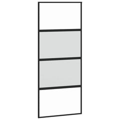 Sliding Door with Hardware Set Black 76x205 cm Tempered Glass Black and Matt 90 cm