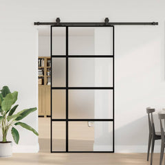 Sliding Door with Hardware Set Black 76x205 cm Tempered Glass 102.5 cm 200 cm sliding rail