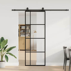 Sliding Door with Hardware Set Black 76x205 cm ESG Glass 76 cm 213 cm sliding rail Transparent