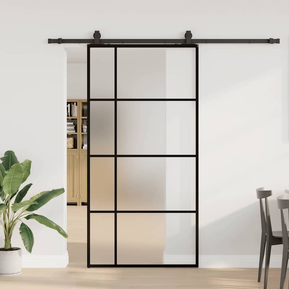 Sliding Door with Hardware Set Black 76x205 cm ESG Glass 102.5 cm 213 cm sliding rail Frosted