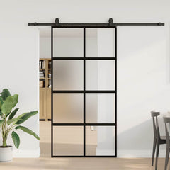 Sliding Door with Hardware Set Black 76x205 cm Tempered Glass Black, matt and transparent 102.5 cm 213 cm sliding rail