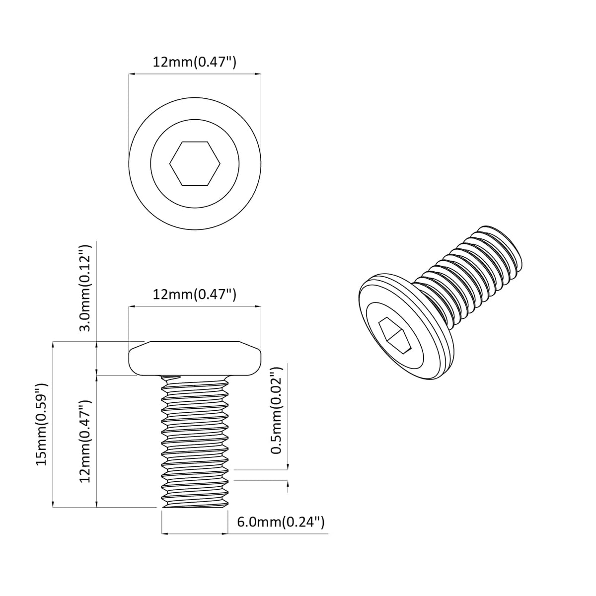 Lock Screw Plain Silver Steel M6 x 12 mm 18 kg (approx. 4865 pcs)