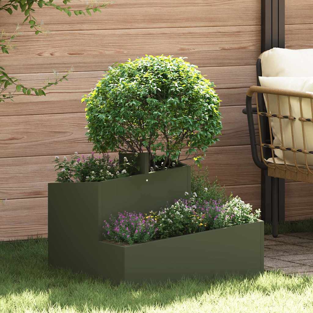Garden Planter 60 x 60 x 50 cm Cold-rolled Steel Olive green 60 cm
