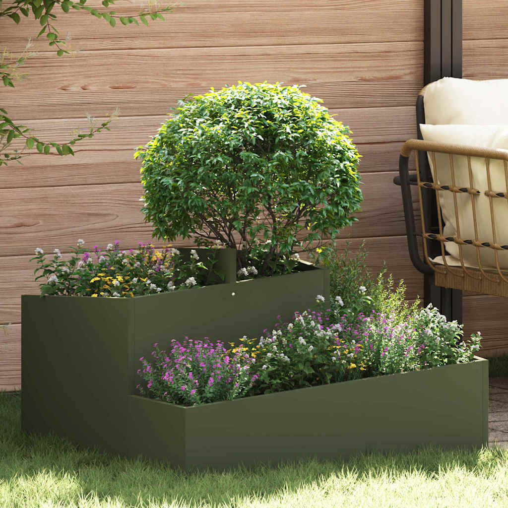 Garden Planter 60 x 60 x 50 cm Cold-rolled Steel Olive green 80 cm