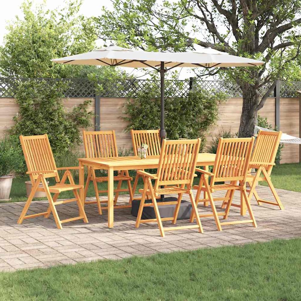 7-Piece Garden Dining Set Natural Solid Acacia Wood without cushion 6