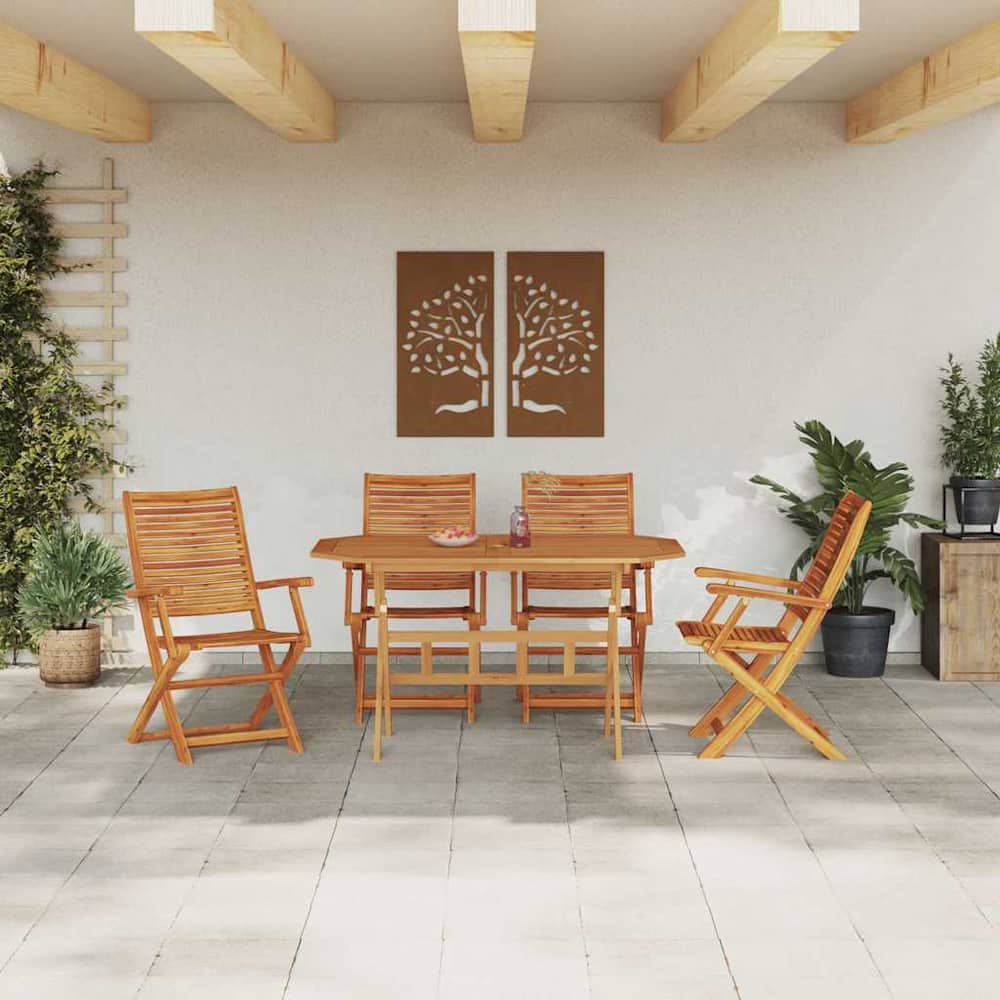 Garden Dining Set 5 pcs Brown Solid Acacia Wood 4x armchair +table