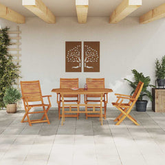 Garden Dining Set 5 pcs Brown Solid Acacia Wood 4x armchair +table