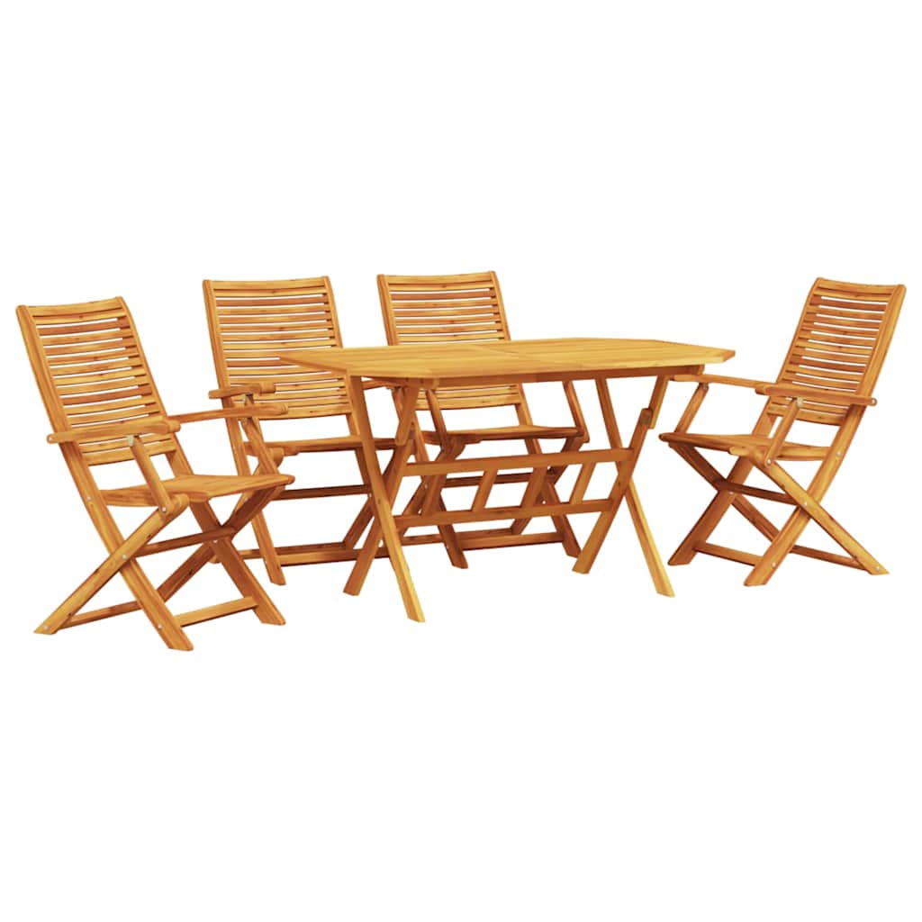 Garden Dining Set 5 pcs Brown Solid Acacia Wood 4x armchair +table