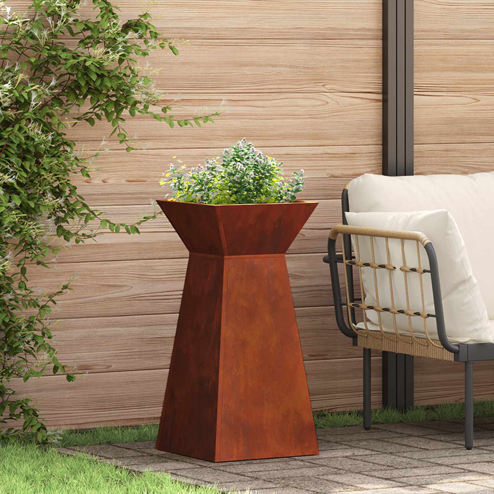 vidaXL Pillar Planter 2 pcs Rusty 35 x 35 x 73 cm Weathering Steel 1
