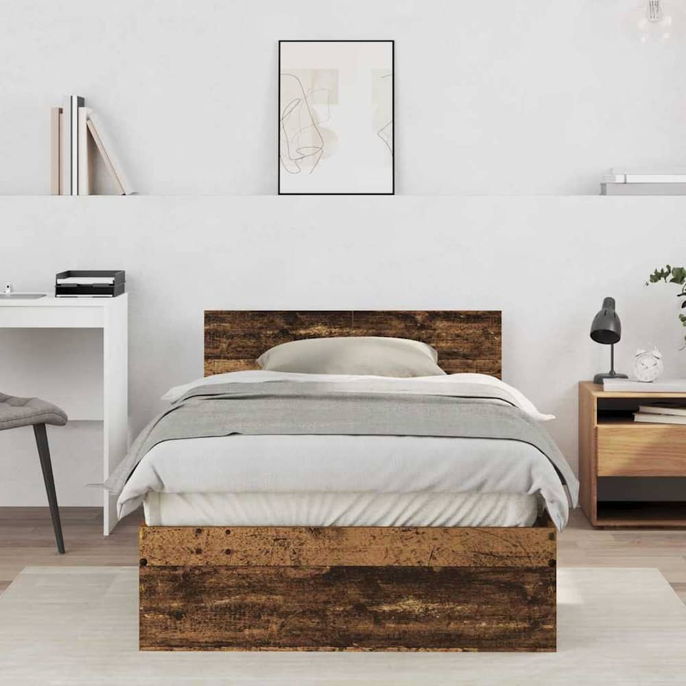 Bed Frame with Headboard Engineered wood Old Wood 100 x 200 cm
