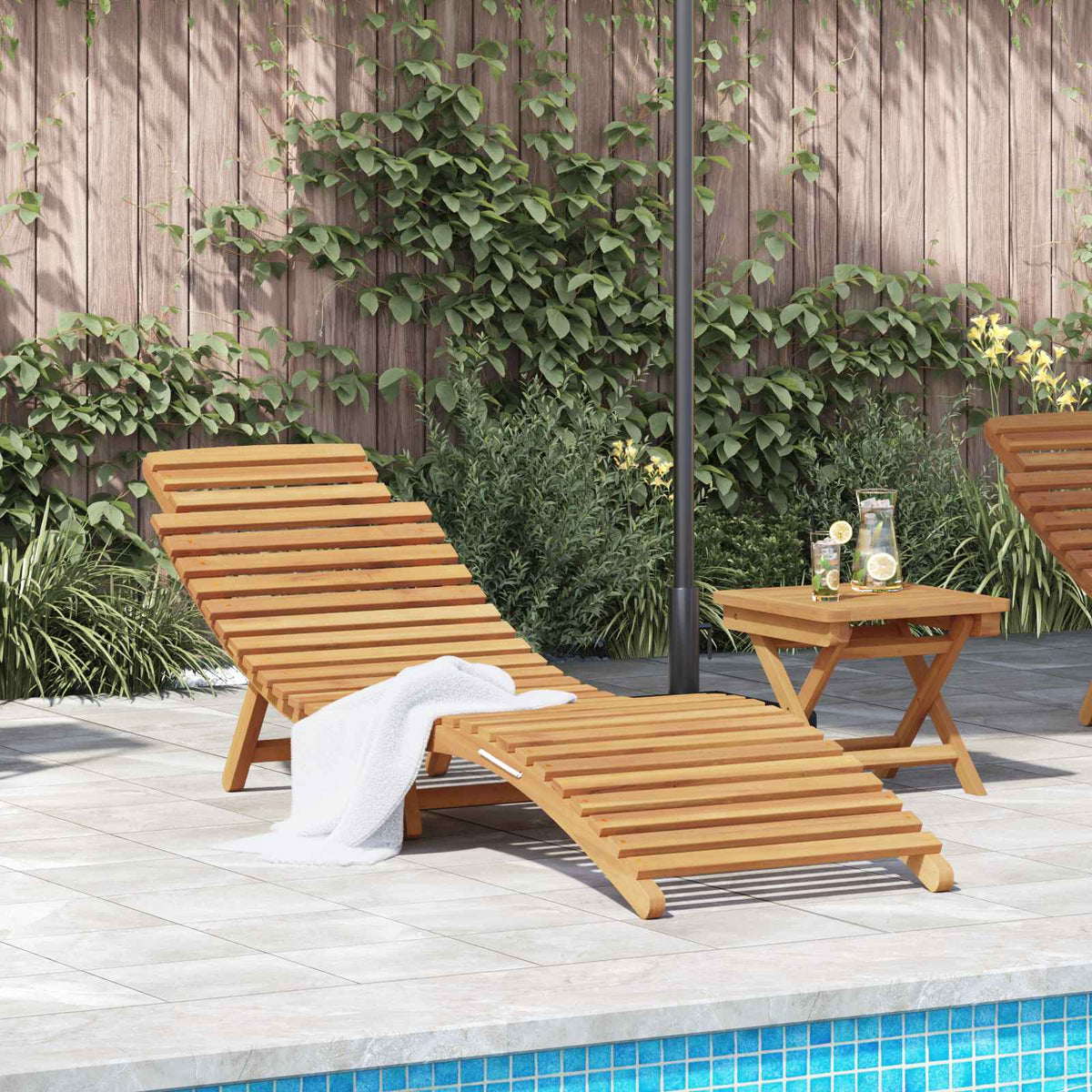 Sun Lounger Solid Teak Wood Brown Width 185.5 cm 1x sunlounger