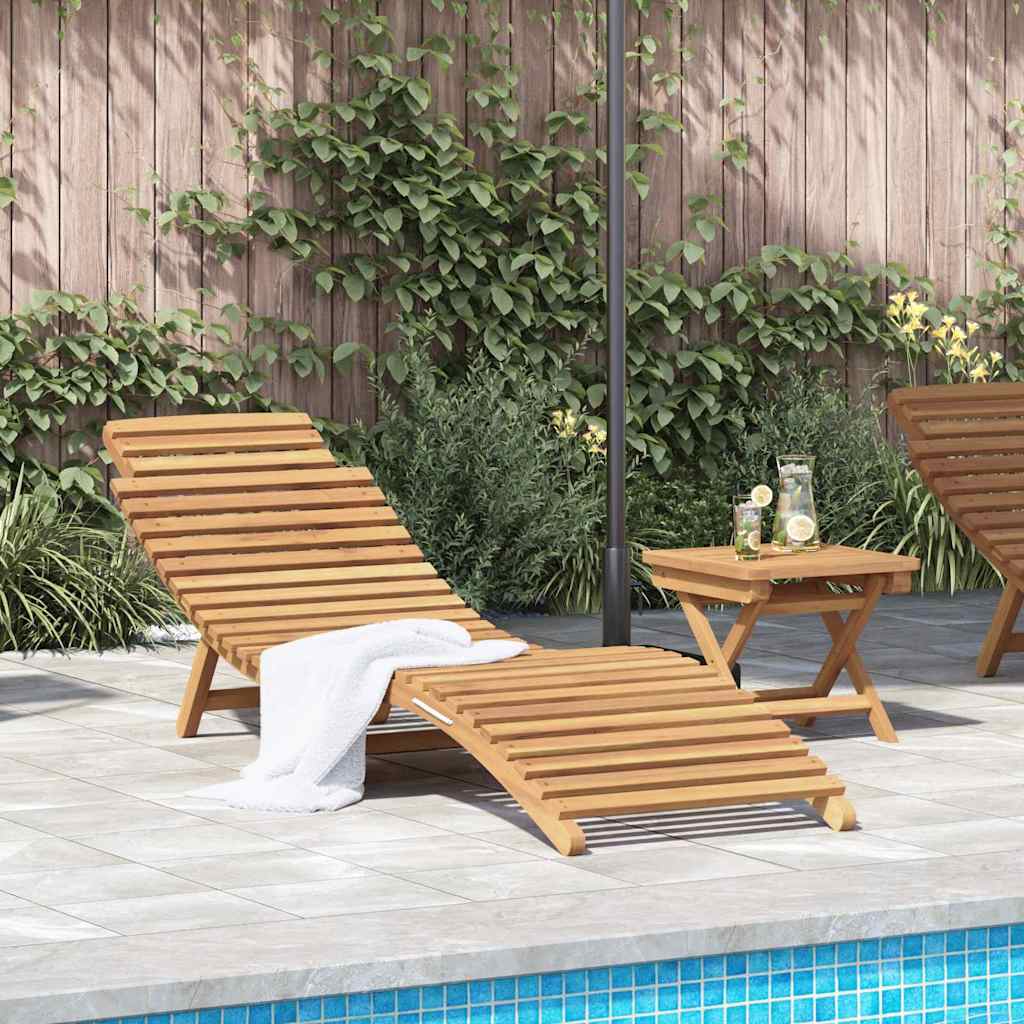 Sun Lounger Solid Teak Wood Brown Width 185.5 cm 1x sunlounger +table