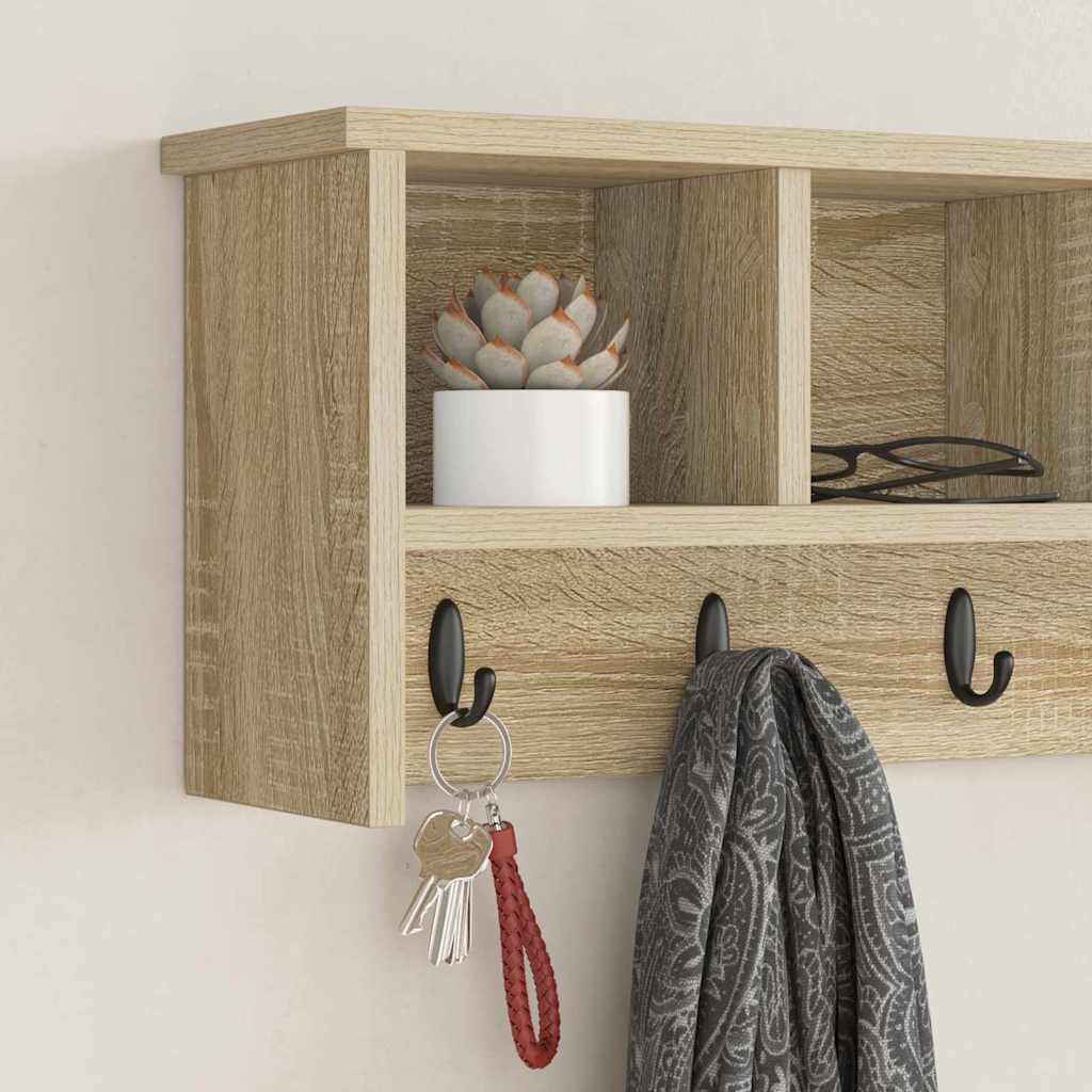 vidaXL Wall-Mounted Coat Rack Wall-Mounted Sonoma Oak 75 x 16 x 26 cm 4