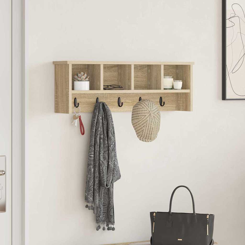 vidaXL Wall-Mounted Coat Rack Wall-Mounted Sonoma Oak 75 x 16 x 26 cm 1