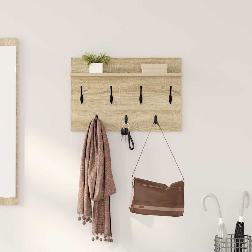 vidaXL Wall-Mounted Coat Rack Wall-Mounted Sonoma Oak 80 x 40 x 12 cm 1