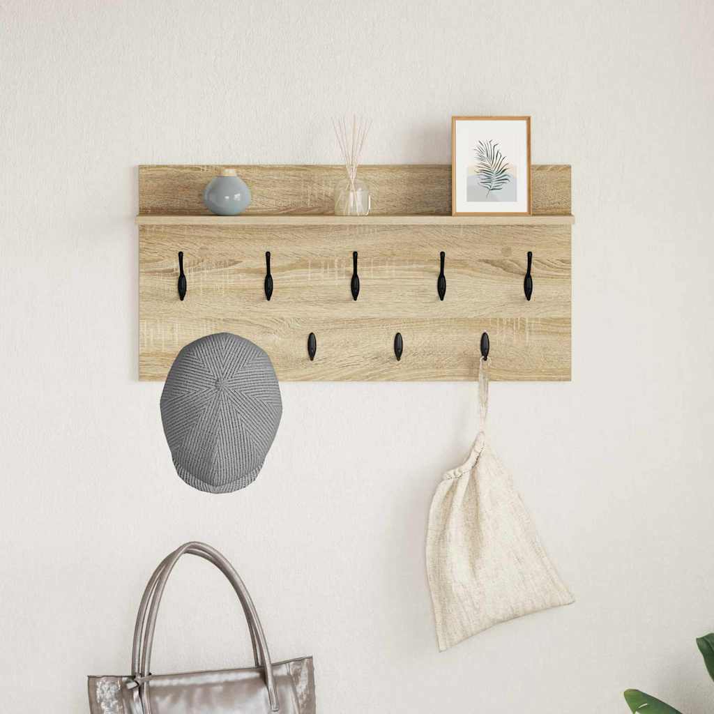 vidaXL Wall-Mounted Coat Rack Wall-Mounted Sonoma Oak 80 x 40 x 12 cm 4