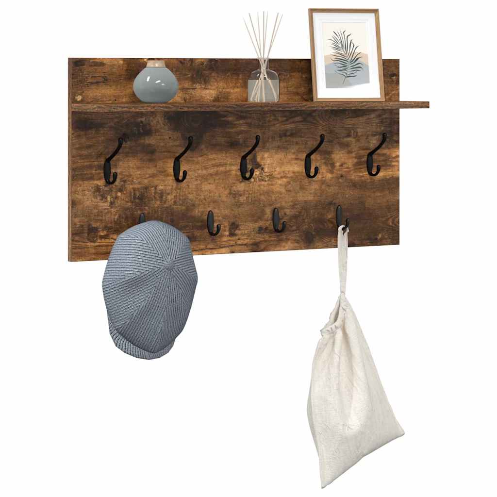 vidaXL Wall-Mounted Coat Rack Wall-Mounted Smoked Oak 80 x 40 x 12 cm 3