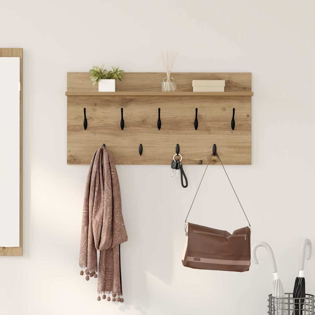 vidaXL Wall-Mounted Coat Rack Wall-Mounted Artisan Oak 80 x 40 x 12 cm 1